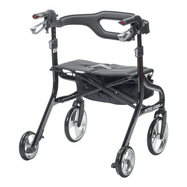 Drive Medical Nitro® Sprint HD Rollator - Heavy Duty Rolling Walker With Seat - 102662BK-HD