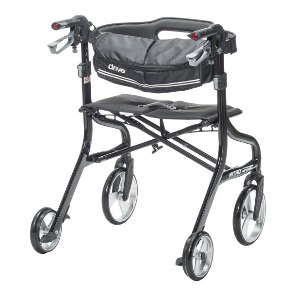 Drive Medical Nitro® Sprint HD Rollator - Heavy Duty Rolling Walker With Seat - 102662BK-HD