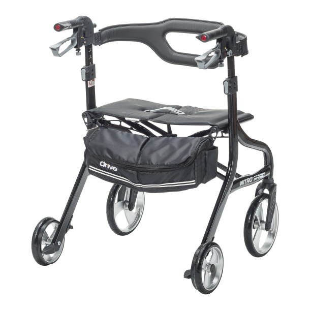 Drive Medical Nitro® Sprint HD Rollator - Heavy Duty Rolling Walker With Seat - 102662BK-HD