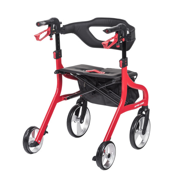 Drive Medical Nitro® Sprint Rollator Standard, Red - Standard Rolling Walker With Seat - 102662RD