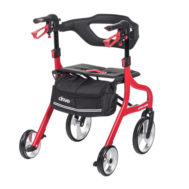 Drive Medical Nitro® Sprint Rollator Standard, Red - Standard Rolling Walker With Seat - 102662RD