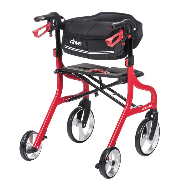 Drive Medical Nitro® Sprint Rollator Standard, Red - Standard Rolling Walker With Seat - 102662RD