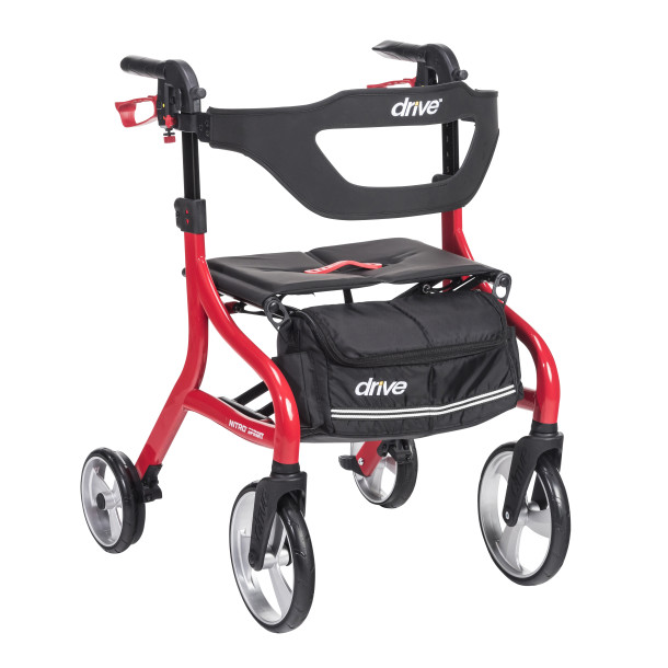 Drive Medical Nitro® Sprint Rollator Standard, Red - Standard Rolling Walker With Seat - 102662RD