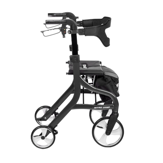 Drive Medical Nitro® Sprint Rollator Tall, Black - Tall Rolling Walker With Seat - 102662BK-T